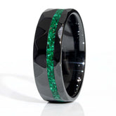 Clearance Malachite Black Ceramic Faceted Offset Ring Size 14.5 - 8mm Width Copperbeard Jewelry