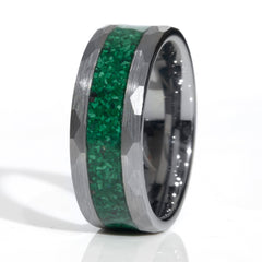 Clearance Malachite Tungsten Faceted Edges Ring Size 9 - 8mm Width Copperbeard Jewelry