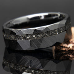 Black Diamonds Men's Wedding Band Faceted Black Ceramic Copperbeard Jewelry