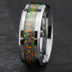 Black Fire Opal Tungsten Men's Ring 8mm Copperbeard Jewelry