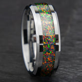 Black Fire Opal Tungsten Men's Ring 8mm Copperbeard Jewelry