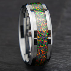 Black Fire Opal Tungsten Men's Ring 8mm Copperbeard Jewelry