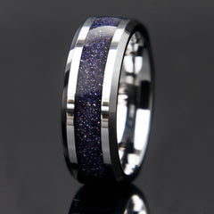 Blue Sandstone Starry Night Ring With Titanium Band Copperbeard Jewelry