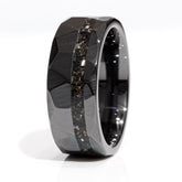 Clearance Meteorite Black Ceramic Faceted Offset Ring Size 8 - 8mm Width Copperbeard Jewelry