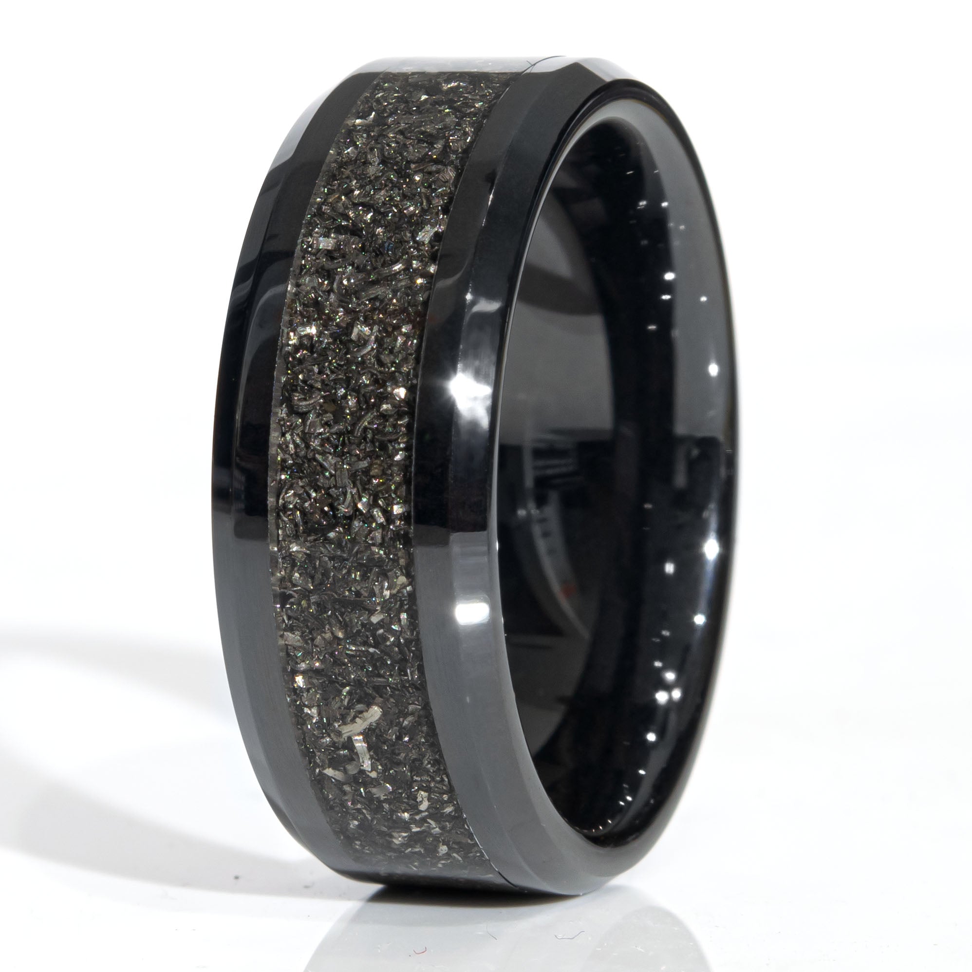 Clearance Meteorite Black Ceramic Ring Size 9 - 8mm Width Copperbeard Jewelry