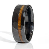 Clearance Olive Wood Black Ceramic Faceted Offset Ring Size 11 - 8mm Width Copperbeard Jewelry