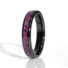Clearance Purple Opal Black Ceramic Domed Ring Size 7.5 - 4mm Width Copperbeard Jewelry