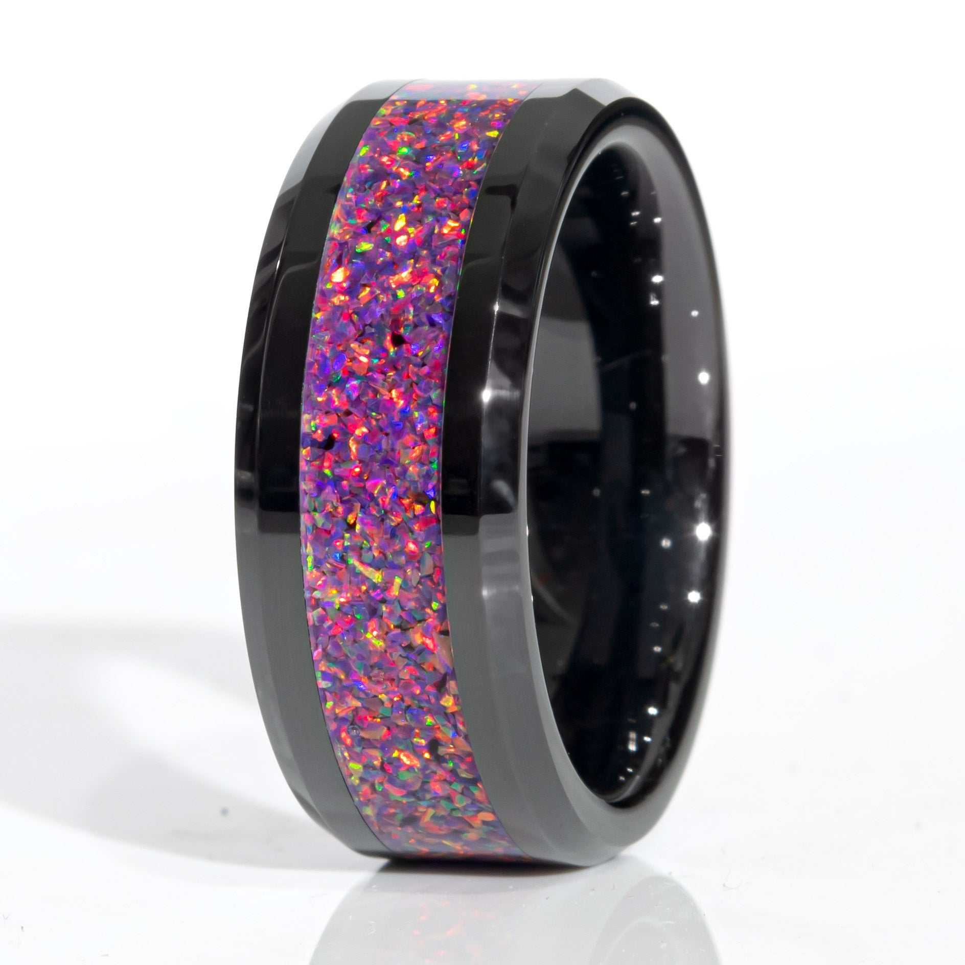 Clearance Purple Opal Black Ceramic Ring Size 7 - 8mm Width Copperbeard Jewelry