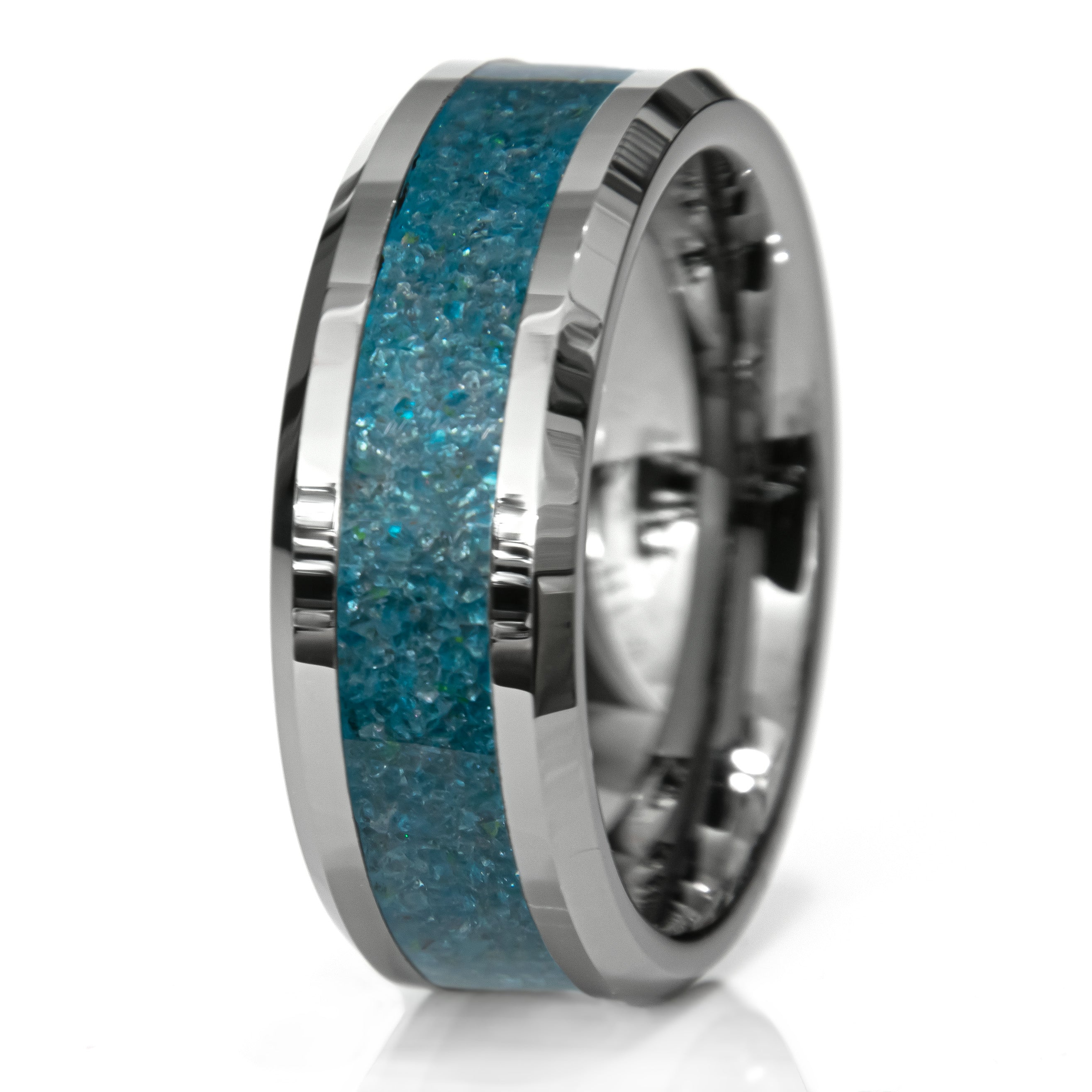 Blue Apatite Tungsten Hammered Edge Ring Copperbeard Jewelry