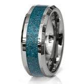 Blue Apatite Tungsten Hammered Edge Ring Copperbeard Jewelry