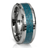 Blue Apatite Tungsten Hammered Edge Ring Copperbeard Jewelry