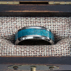 Blue Apatite Tungsten Hammered Edge Ring Copperbeard Jewelry