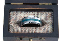 Blue Apatite Tungsten Ring Copperbeard Jewelry