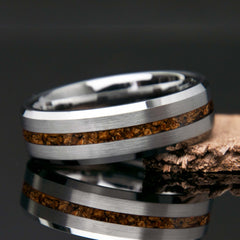 Men's Dinosaur Bone Ring - Tungsten Thin Channel - Copperbeard Jewelry