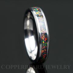Black Fire Opal Titanium Women's Wedding Band Copperbeard Jewelry