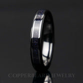 Blue goldstone black ceramic women's wedding band