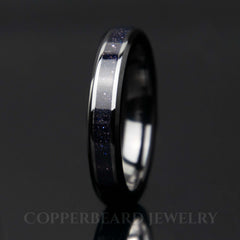 Blue goldstone black ceramic women's wedding band