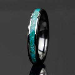Womens Turquoise Black Ceramic 4mm Width Ring - Copperbeard Jewelry