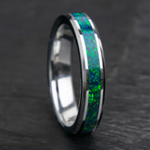 Emerald Green Womens Opal Ring With Tungsten Band Copperbeard Jewelry