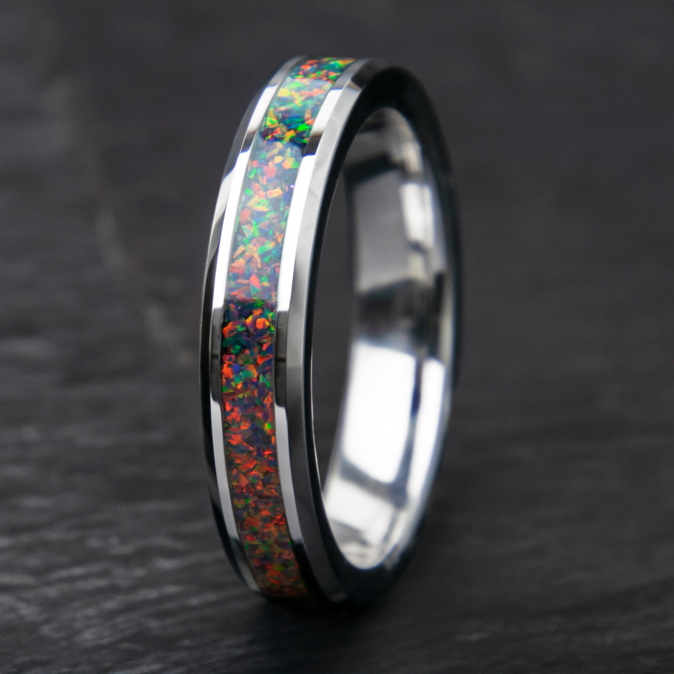 Black Fire Opal Tungsten Women's Wedding Band Copperbeard Jewelry
