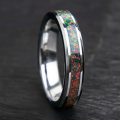 Black Fire Opal Tungsten Women's Wedding Band Copperbeard Jewelry