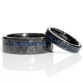 His and Hers Sapphire Black Ceramic Faceted Wedding Ring Set Copperbeard Jewelry