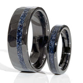 His and Hers Sapphire Black Ceramic Faceted Wedding Ring Set Copperbeard Jewelry