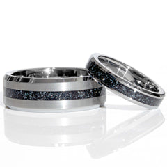 His and Hers Specularite Hematite Tungsten Wedding Ring Set Copperbeard Jewelry