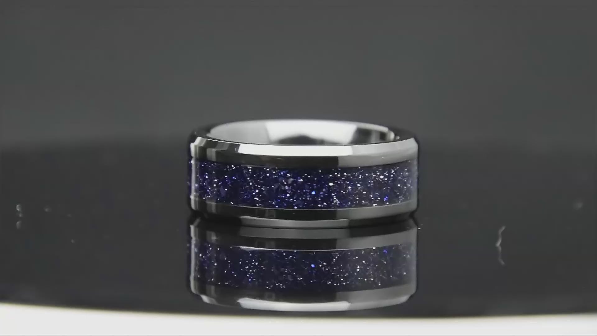His And Hers Blue Goldstone Wedding Band Set Black Ceramic