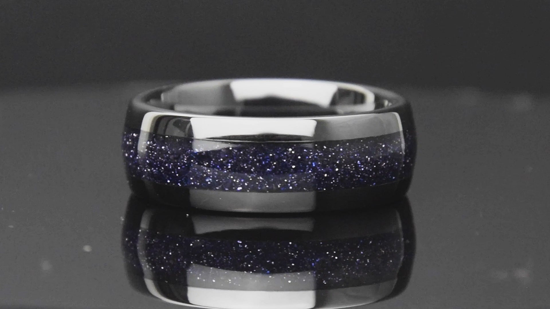 Blue Goldstone Starry Night Ring With Black Ceramic Band