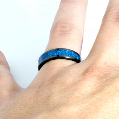 Sleepy Blue Opal Ring With Black Ceramic Band Copperbeard Jewelry