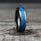 Sleepy Blue Opal Ring With Black Ceramic Band Copperbeard Jewelry