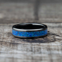 Sleepy Blue Opal Ring With Black Ceramic Band Copperbeard Jewelry