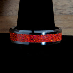 Ruby Red Opal Ring With Black Ceramic Band Copperbeard Jewelry