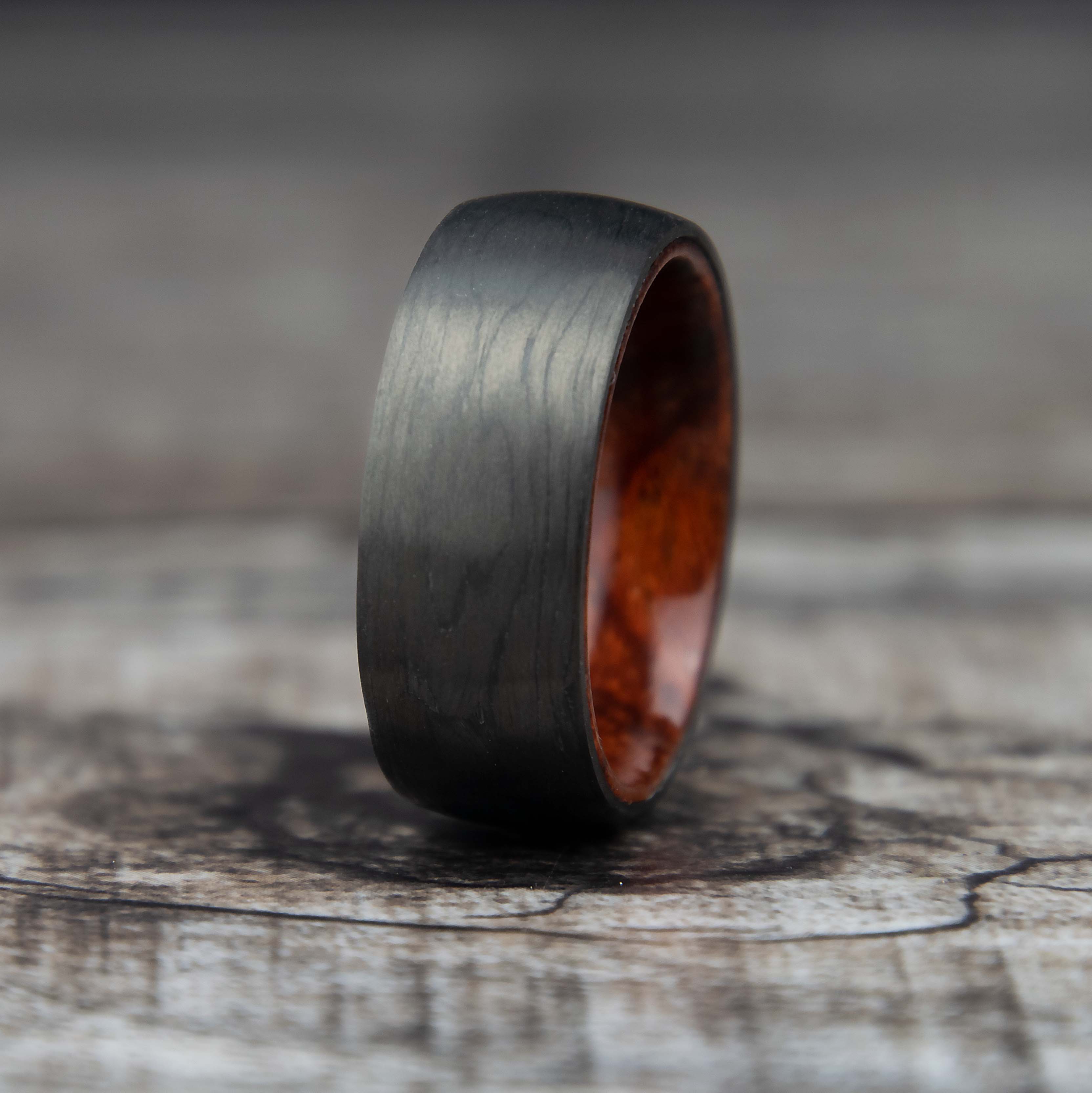 Carbon Fiber Ring With Rosewood Interior Copperbeard Jewelry
