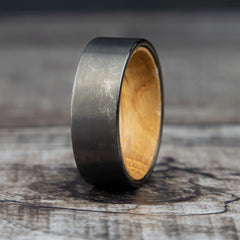 Whiskey Barrel Wood Gray Tungsten Ring Copperbeard Jewelry