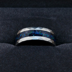 Hammered Tungsten Galaxy Opal And Blue Sandstone Ring Copperbeard Jewelry