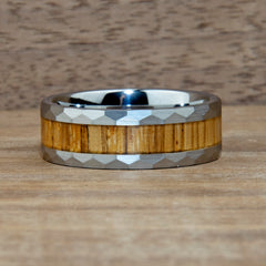 Zebrawood Wood Hammered Tungsten Ring Copperbeard Jewelry