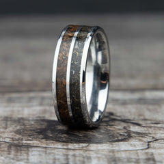 T-Rex Dinosaur Bone And Meteorite Tungsten Ring Copperbeard Jewelry