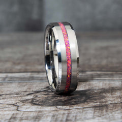 Pink And Fuchsia Opal Ring With Tungsten Thin Line Band Copperbeard Jewelry