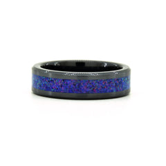 Dark Blue Pink Sparkles Opal Ring With Black Ceramic Band Copperbeard Jewelry