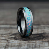 Sky Blue Opal Ring With Black Ceramic Band Copperbeard Jewelry