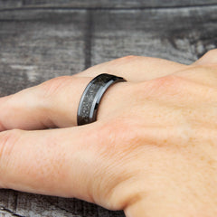 His And Hers Meteorite Wedding Band Set Black Ceramic Copperbeard Jewelry