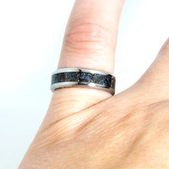 Muonionalusta Meteorite Ring With Dark Blue Opal Mix Copper Beard Studio