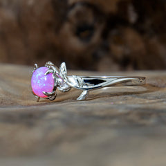 Silver Leaf Heliotrope Pink Opal Ring Copperbeard Jewelry