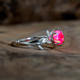 Silver Leaf Branch Hot Pink Opal Ring Copperbeard Jewelry