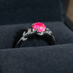 Silver Leaf Branch Hot Pink Opal Ring Copperbeard Jewelry