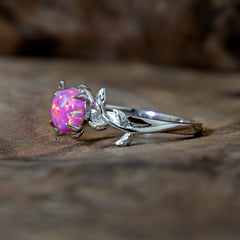 Silver Leaf Branch Rose Pink Opal Ring Copperbeard Jewelry