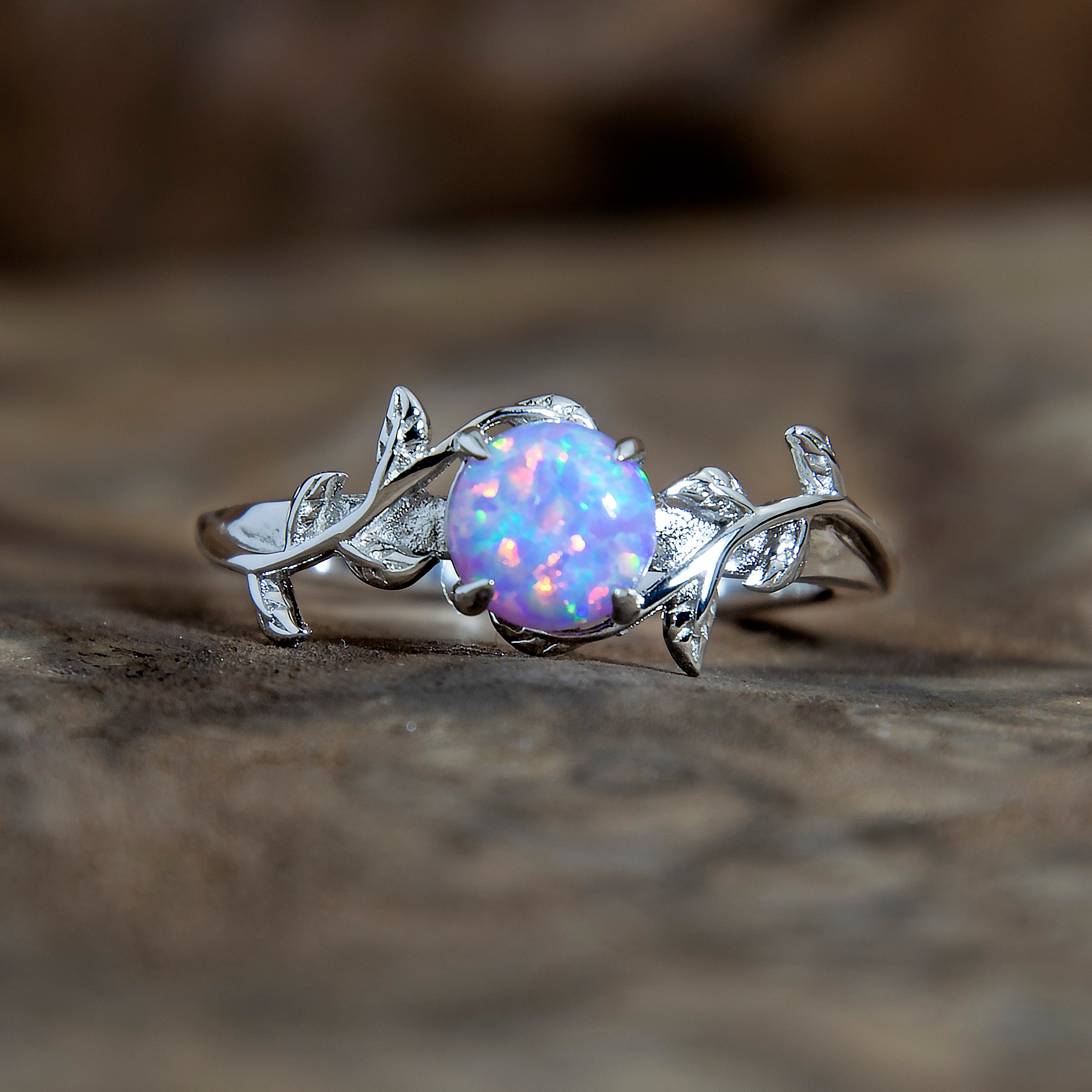 Silver Leaf Branch Unicorn Purple Opal Ring Copperbeard Jewelry
