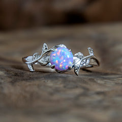 Silver Leaf Branch Unicorn Purple Opal Ring Copperbeard Jewelry